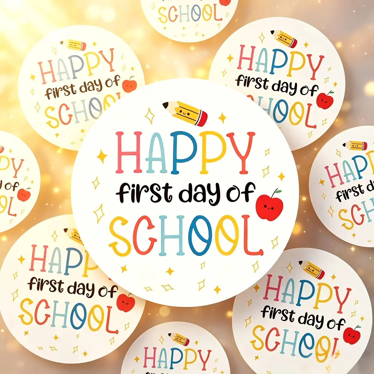 72Pcs Happy First Day of School Stickers Apple Pencil Pattern Back to School Classroom Gift Decor