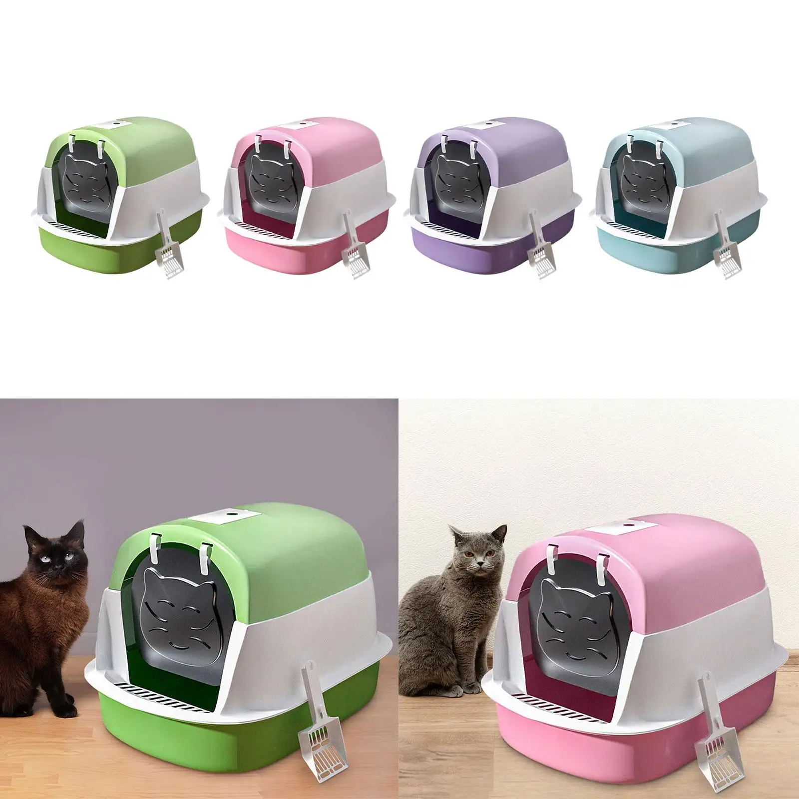 Hooded Cat Litter Box with Lid Enclosed Cat Toilet with Door Detachable Anti