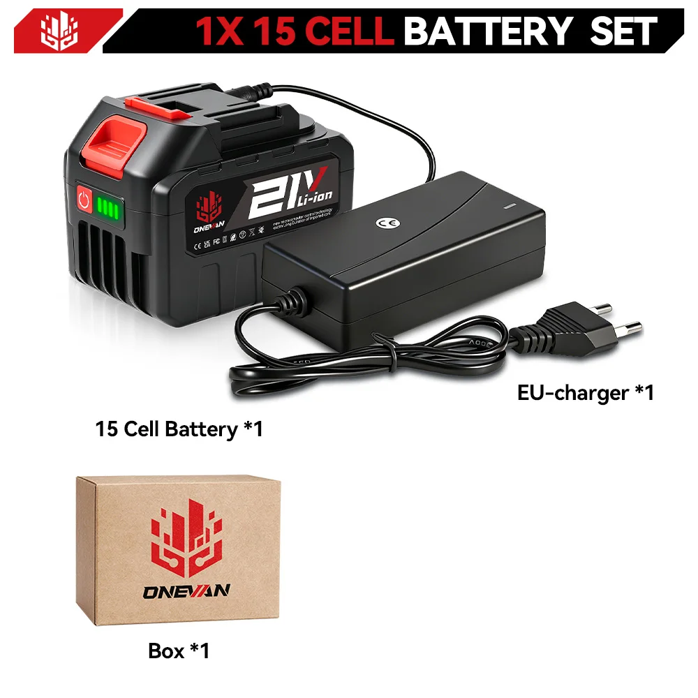 ONEVAN 15000mAh 22500mAh Wiederaufladbare Lithium-Ionen-Batterie mit Batterieanzeige, Schraubenschlüssel, Elektrowerkzeug für Makita 18V Batterieanschluss