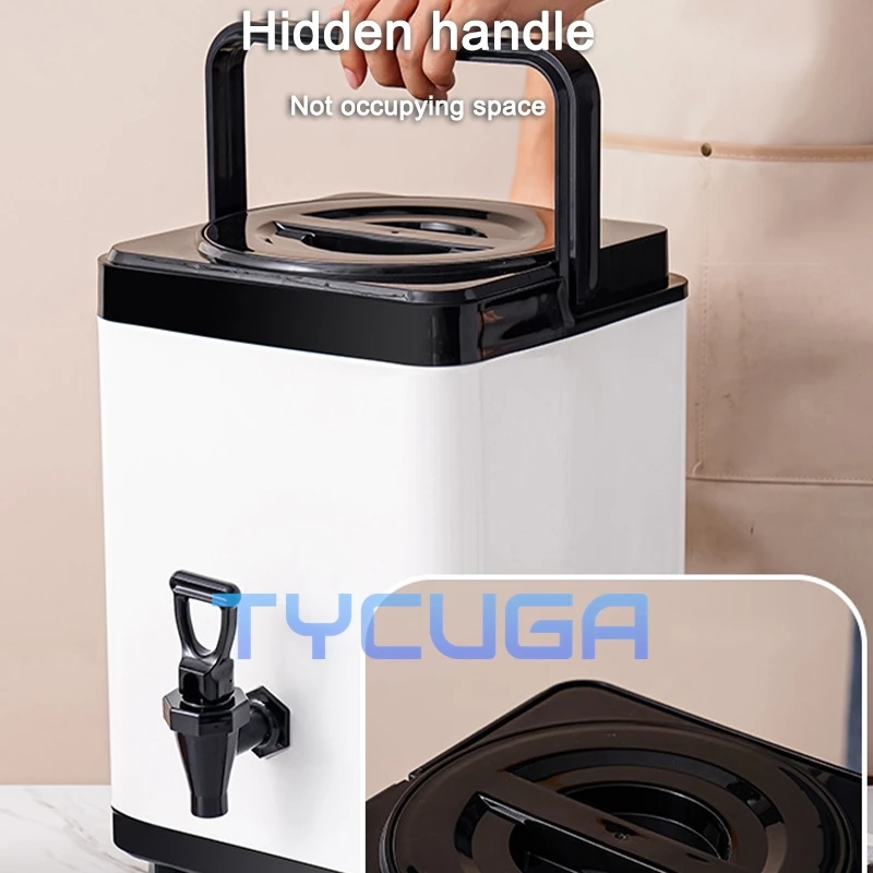 Square Insulation Bucket Milk Tea Bucket Large Capacity Stainless Steel Square Tea Boiling Water Soy Milk Bucket Insulation Cold