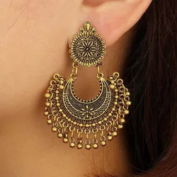 New Exquisite And Fashionable Bohemian Ethnic Style Retro Carved Bell Tassel Earrings Earrings For Women'S Jewelry Accessories