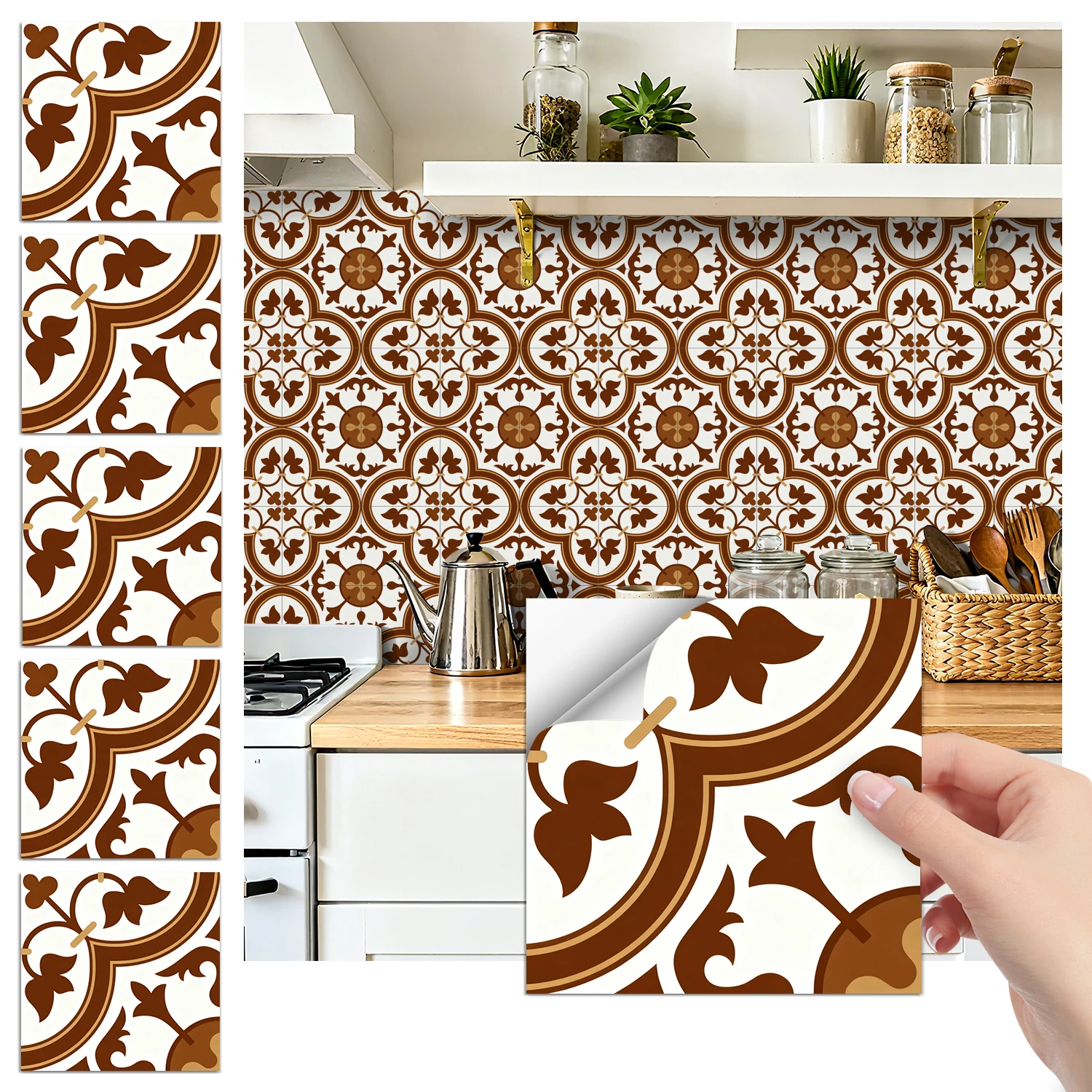

36 pieces of minimalist floral tile stickers, self-adhesive wall stickers, waterproof kitchen, bathroom and home decoration