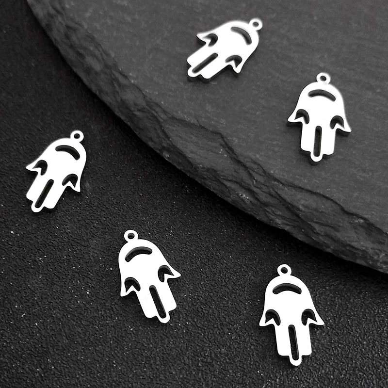 5PCS Hamsa Hand of Fatima Pendants for Jewelry Making Supplies Stainless Steel Silver Color Diy Earring Necklace Bracelet image 3