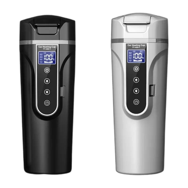 

# Hot Sales 450ML Car Kettle Electric Heating Cup 12V/24V 304 Stainless Steel Water Warmer Bottle LCD Display Heat Preservation