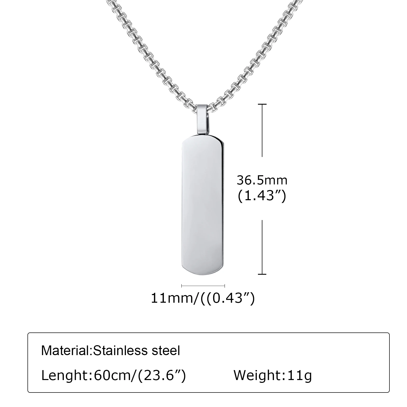 Vnox Simple Vertical Bar Necklace for Men, Anti Allergy Stainless Steel Geometric Rectangle Dog Tag Pendant Collar,Gifts for Him