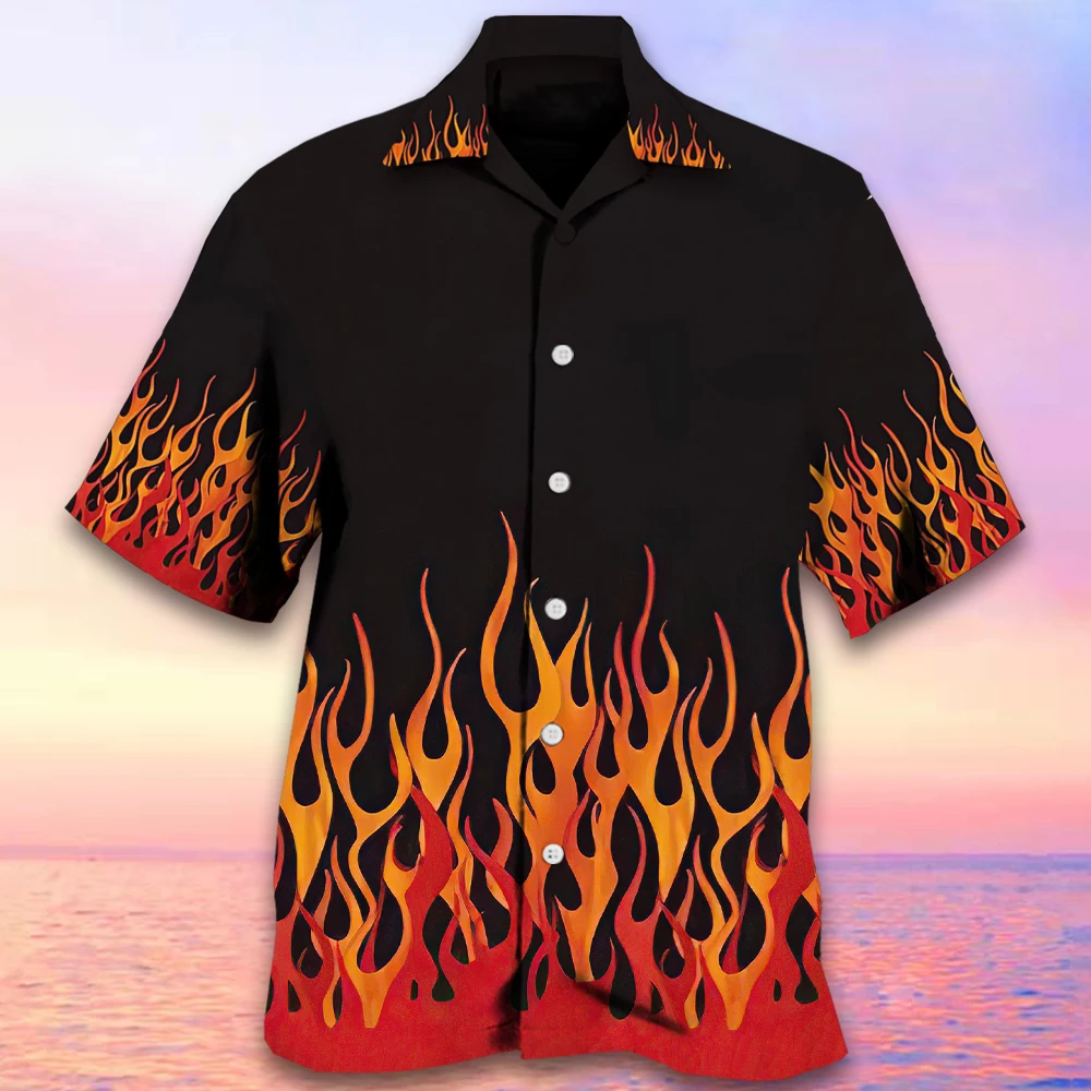 

Summer Flame Pattern Men's Shirt 3D Print High Quality Hawaii Cuban Clothing Daily Collar Holiday Casual Designer Short-sleeved