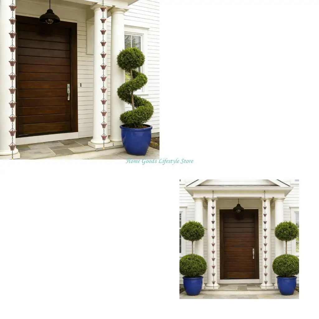 E74E Artistic Metal Rain Chain in Antique Bronze for Stylish Outdoor Garden Spaces