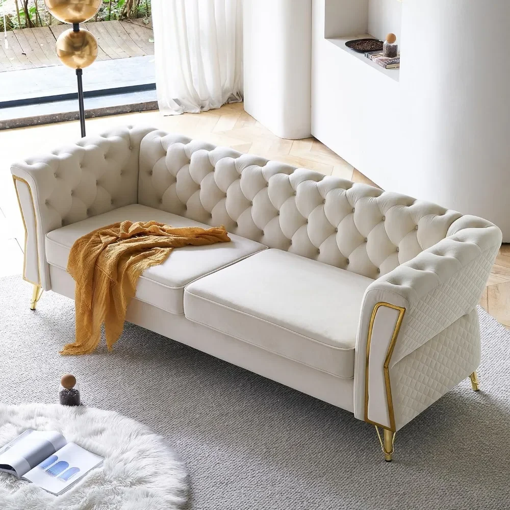 

87” Sofa Couch for Living Room, Modern 3 Seater Comfy Sofa with Extra Deep Seats,Velvet Fabric Couches for Small Space