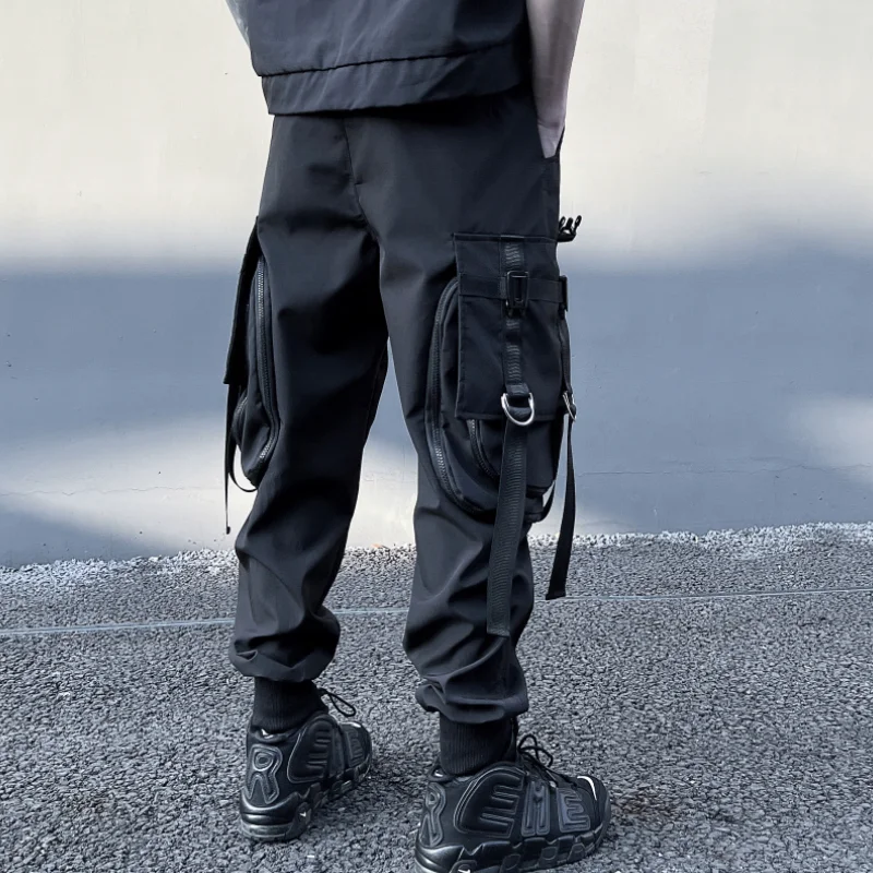 Techwear Style Paratrooper Overalls Men's Trendy Fried Street Ins Japanese High Loose Tappered Three-Dimensional Trousers