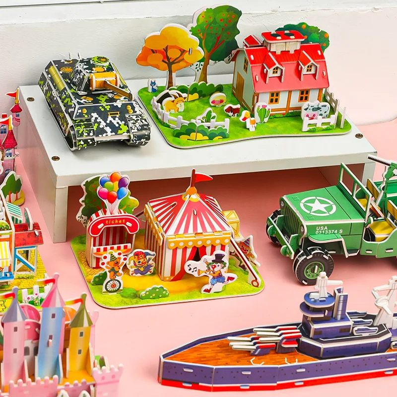 DIY Children's 3D Puzzles Educational Toys Hand-made Blocks Zoo Circus Castle Building Paper Puzzle Model Toy Gifts P336