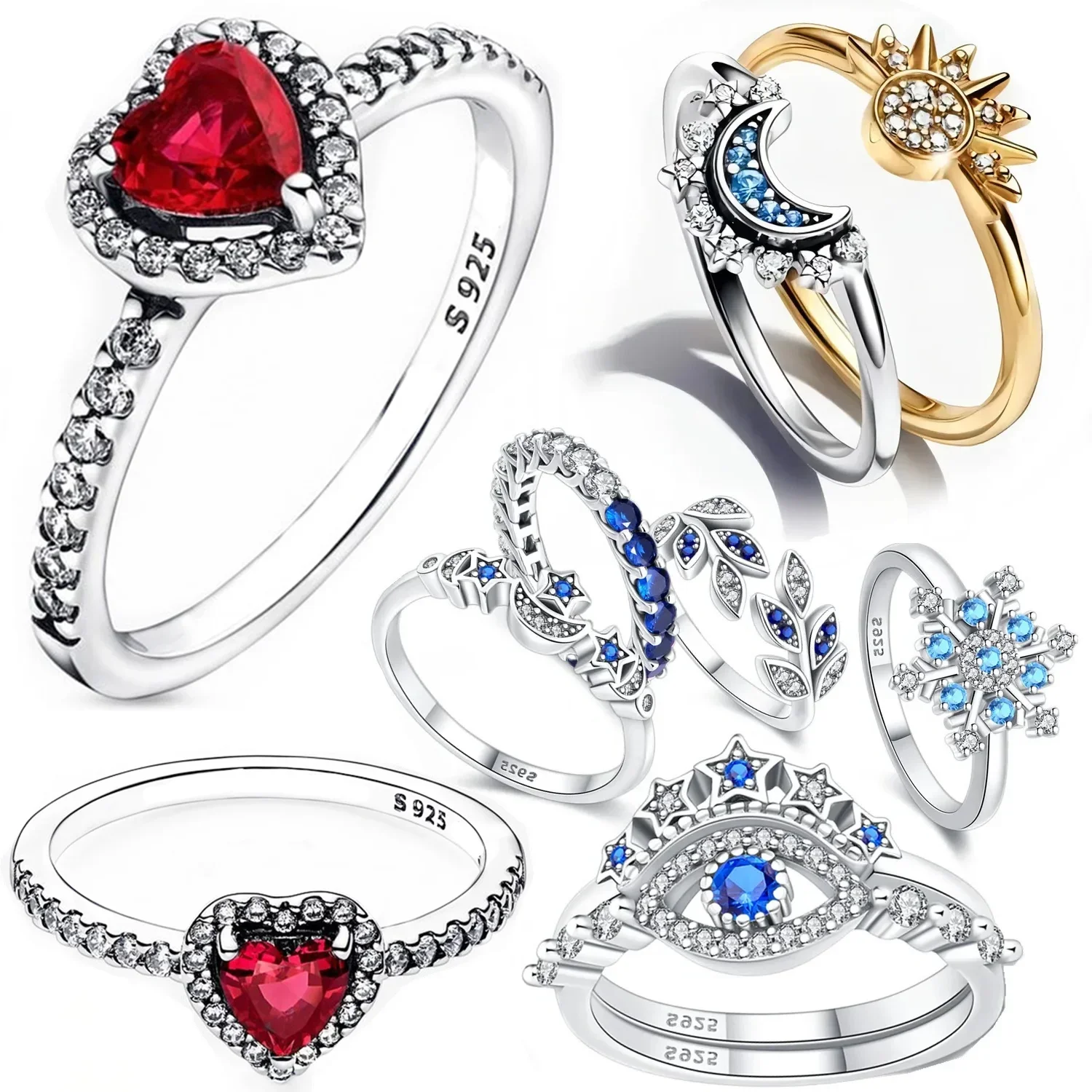 925 Silver Elevated Red Heart Ring for Women Zircon Design Original Sparkling  Zircon Rings Festival Jewelry Gift