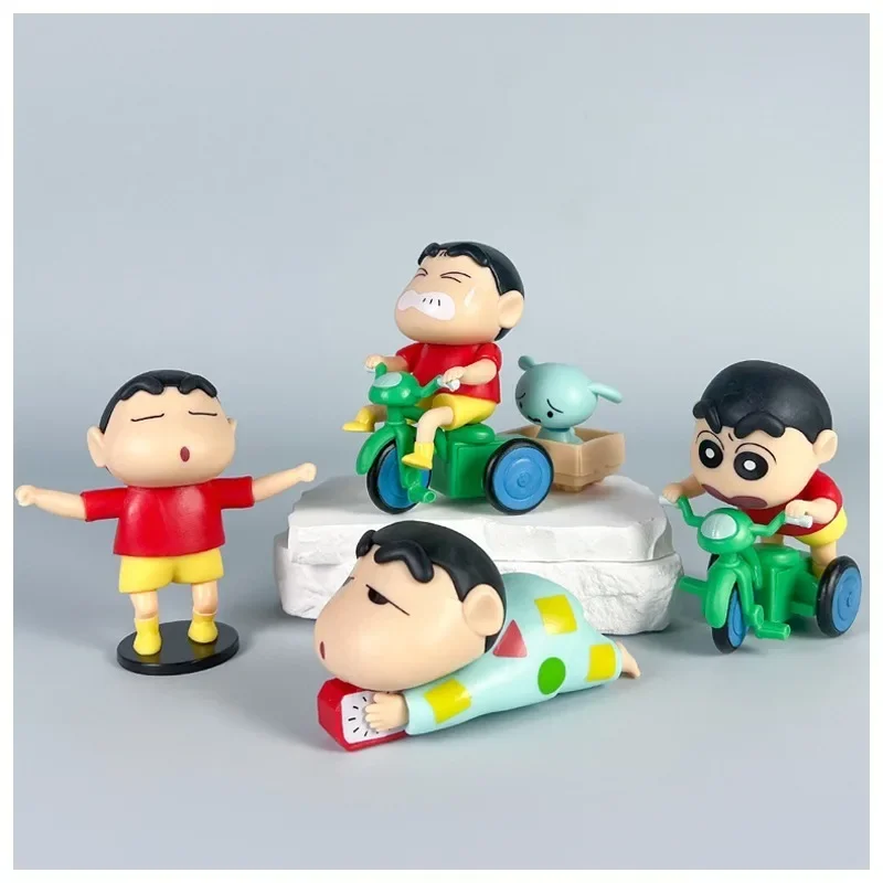 Anime Cartoon Crayon Shin-Chan Series Model Doll Desktop Ornaments Kawaii Various Forms Toys 4pcs/1set Children's Birthday Gifts