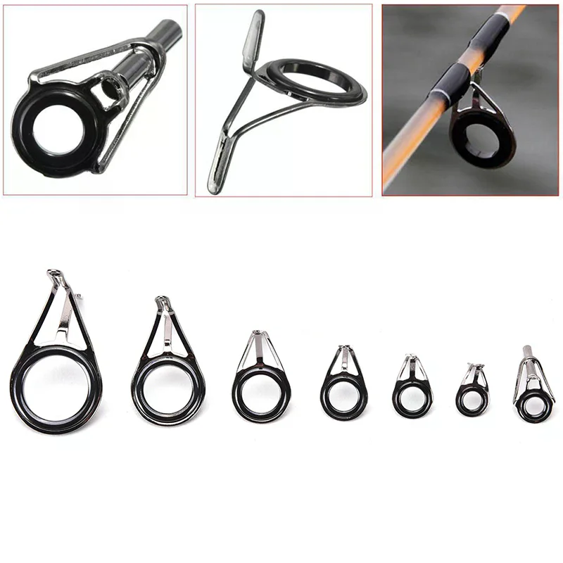 7pcs Mixed Size Fishing Top Rings Rod Pole Repair Kit Line Guides Eyes Sets New