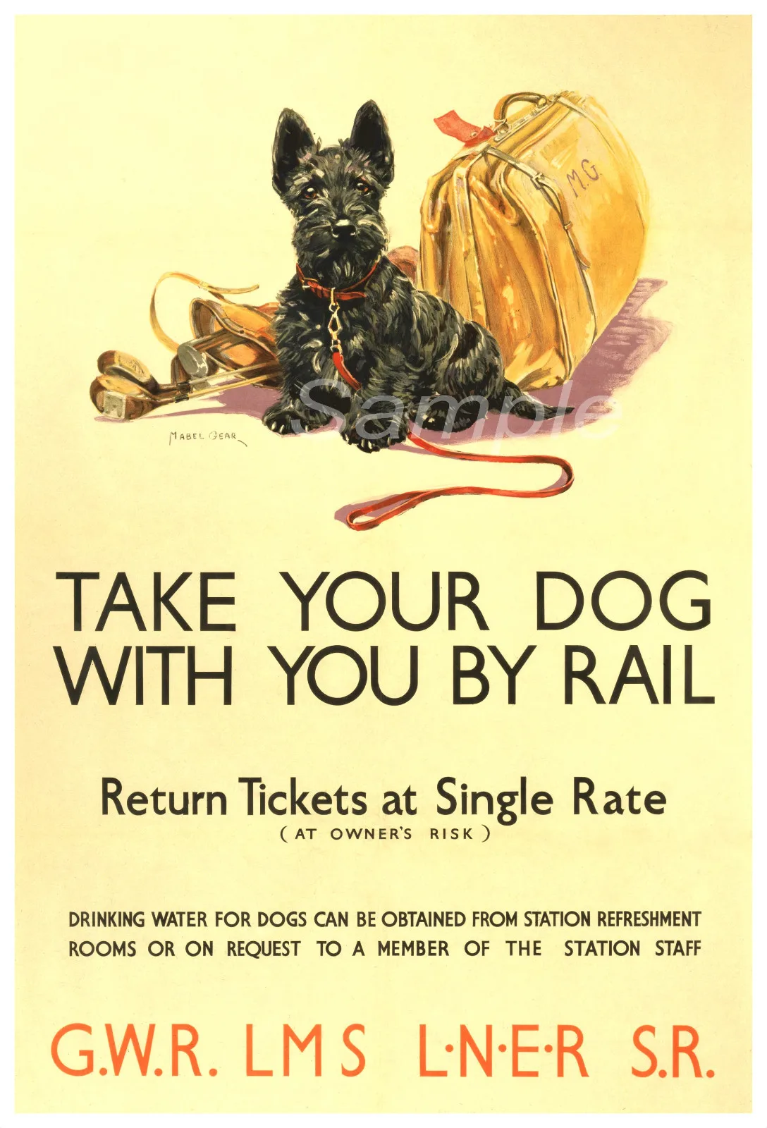 VINTAGE NEEM UW HOND MET DE TREIN A4 POSTER PRINT Kunstfoto Print Poster