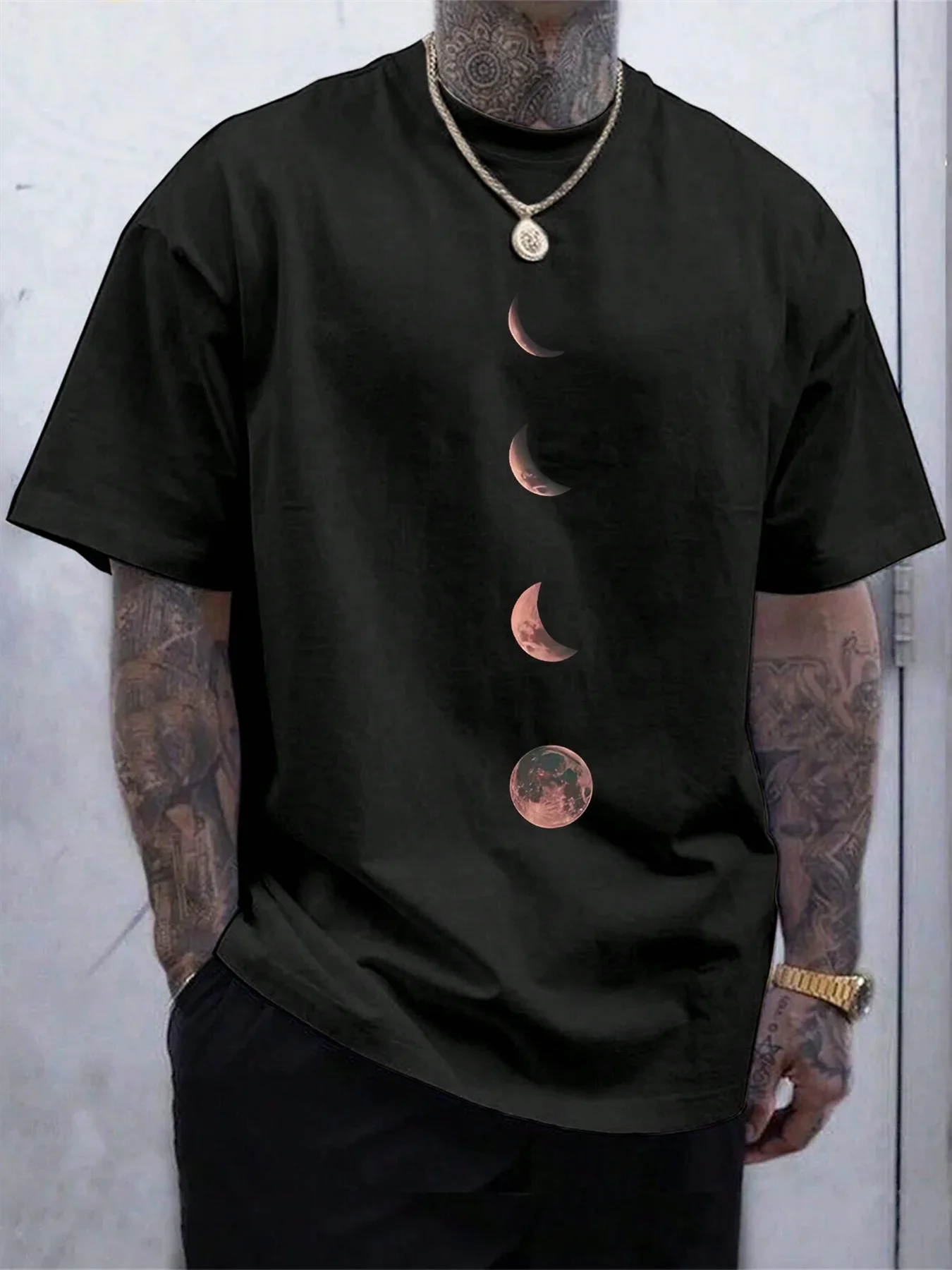 

Summer comfortable and breathable men's T-shirt, 100% pure cotton casual sport top, interesting planet print T-shirt