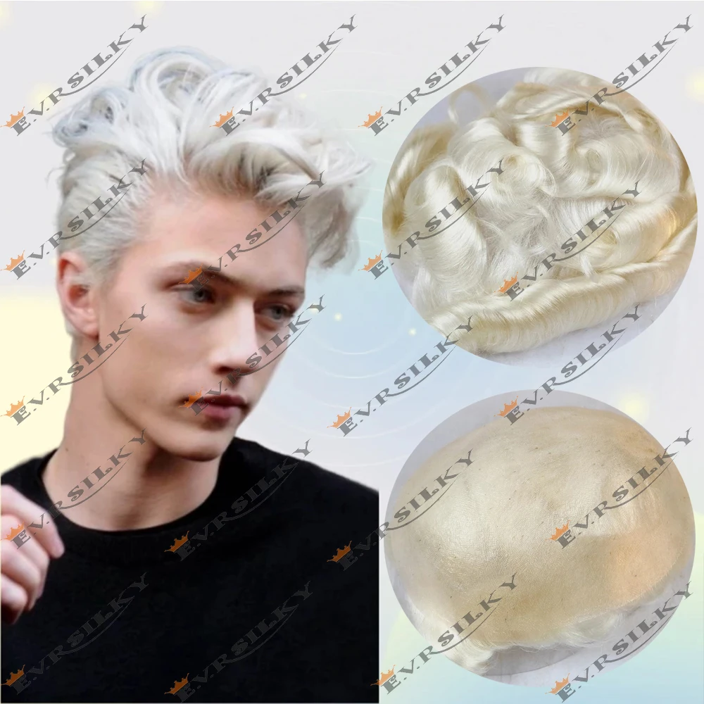 0.03mm Super Ultra Thin Skin V Loop Hairpieces Natural Hairline Platinum Blonde Toupee Human Wigs Replacement Male Prosthesis