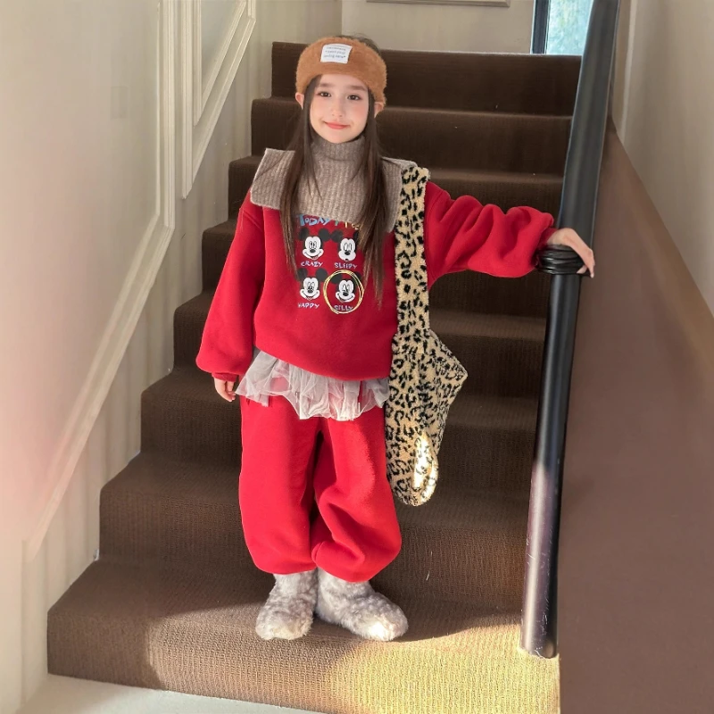 

2025 Kids Alpaca Fleece Set, Korean Cartoon Print Loungewear for Boys & Girls 2-Piece Winter Wear