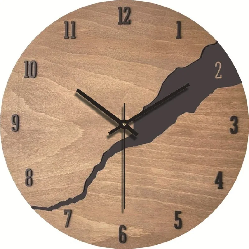 

Wall-mounted Silent Wood Grain Living Room Clock Simple Decorative Wall Clock Bedroom Creative Clock