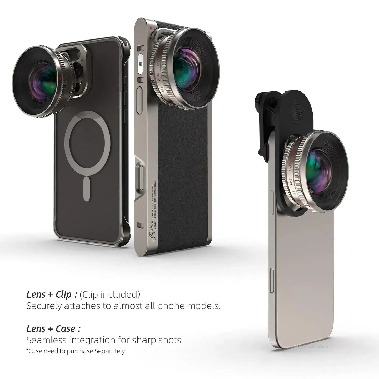 Fotorgear Retro T-mount Mobile Phone External Lens for 8mm Fisheye 45mm Macro Lens 16mm Ultra Wide Lens 60mm Portrait Lens