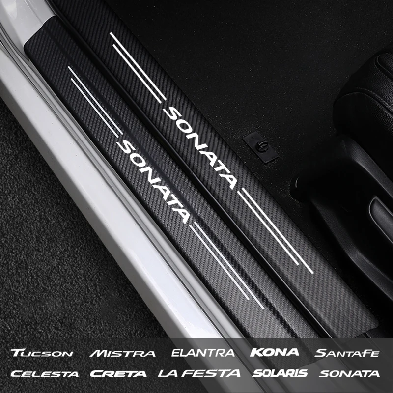 Carbon Fiber Car Door Sill Guard Stickers For Hyundai Creta KONA Solaris LA Festa Mistra Sonata Tucson SantaFe Elantra Celesta