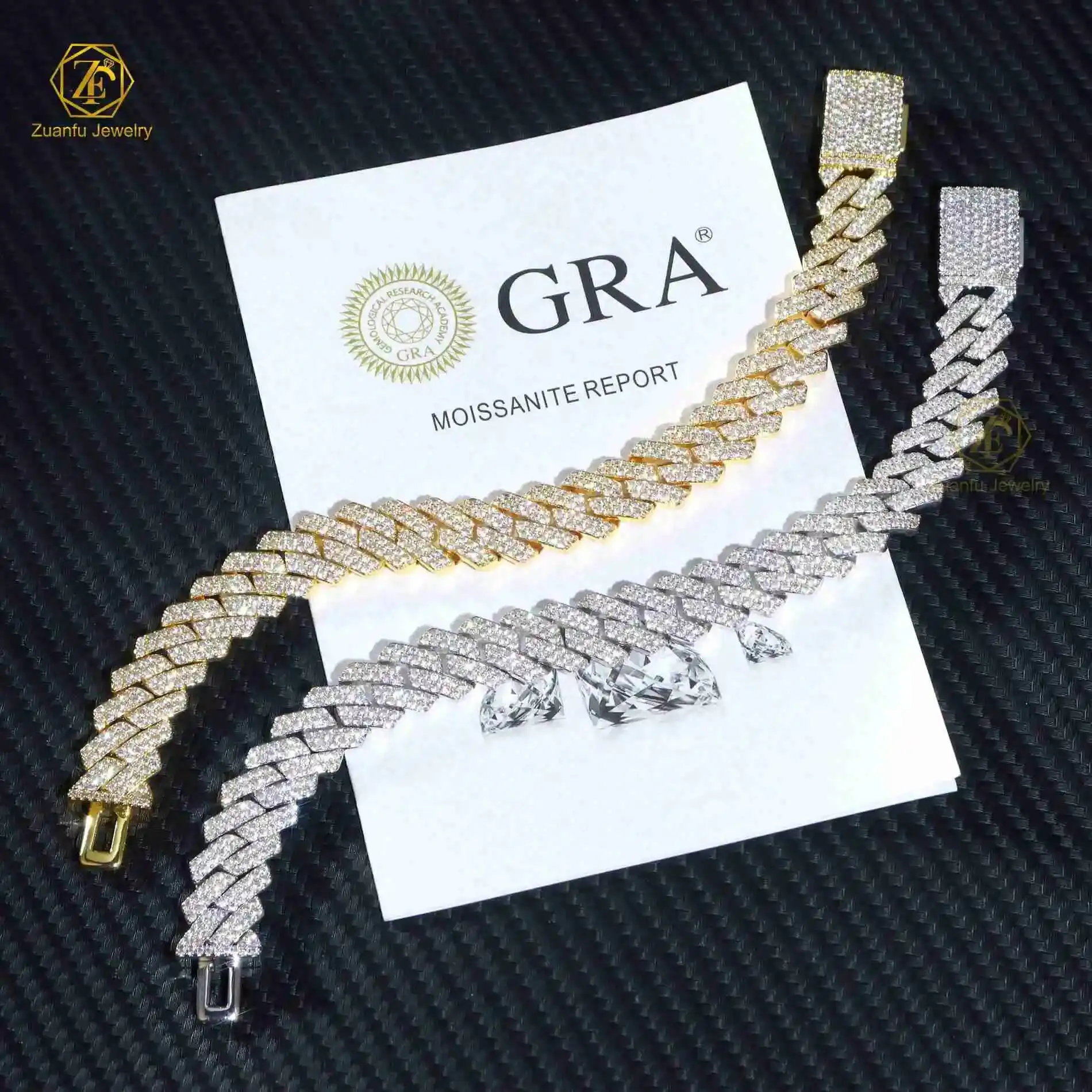 Luxury 12mm Classic Miami Style K Solid Gold Plated Silver Moissanite Diamond Chain 2 Row Iced Out Spiked Cuban Chain for Sale i