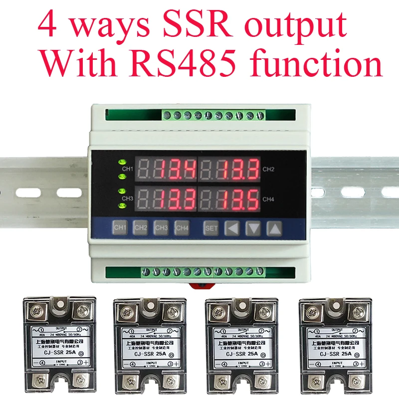 With 4 SSR relay Din 4 ways temperature controller 4 channels thermostat with SSR output RS485 communication USB converter