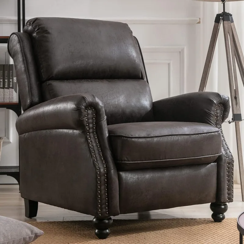 Pushback Recliner Chair Faux Leather Armchair Push Back Recliner with Rivet Decoration Single Sofa Accent Chair