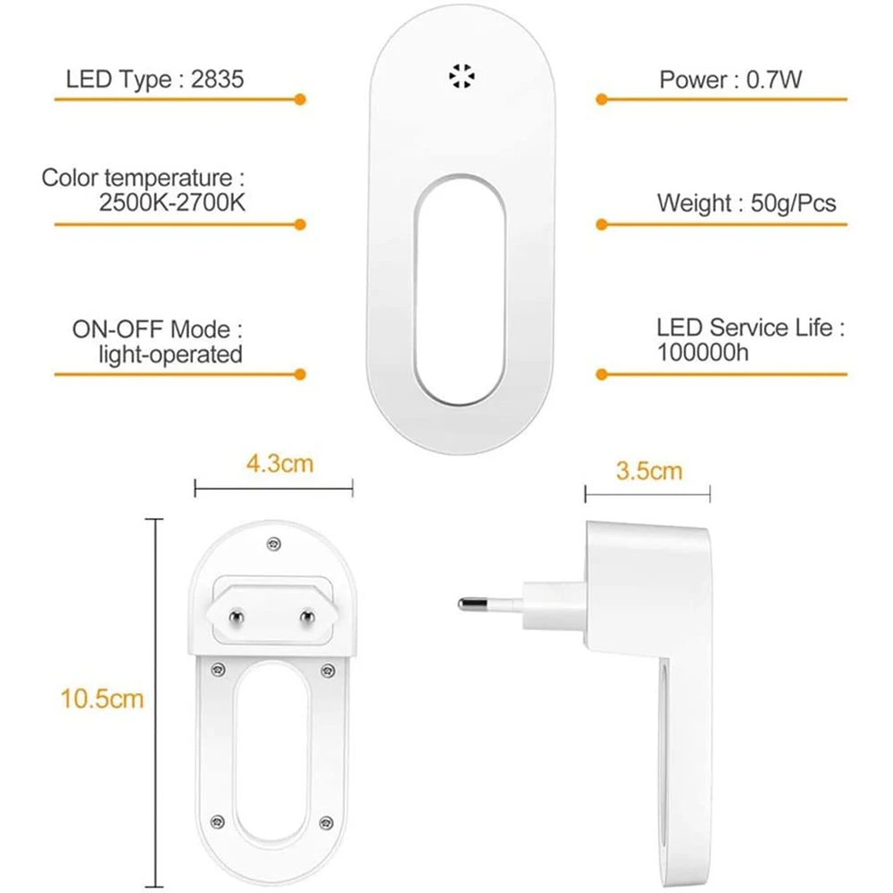 EU/US Plug Wall Night Light Socket With Twilight Sensor 1 Pcs Warm White Lamp Energy Saving For Kids Room, Bedroom, Stai