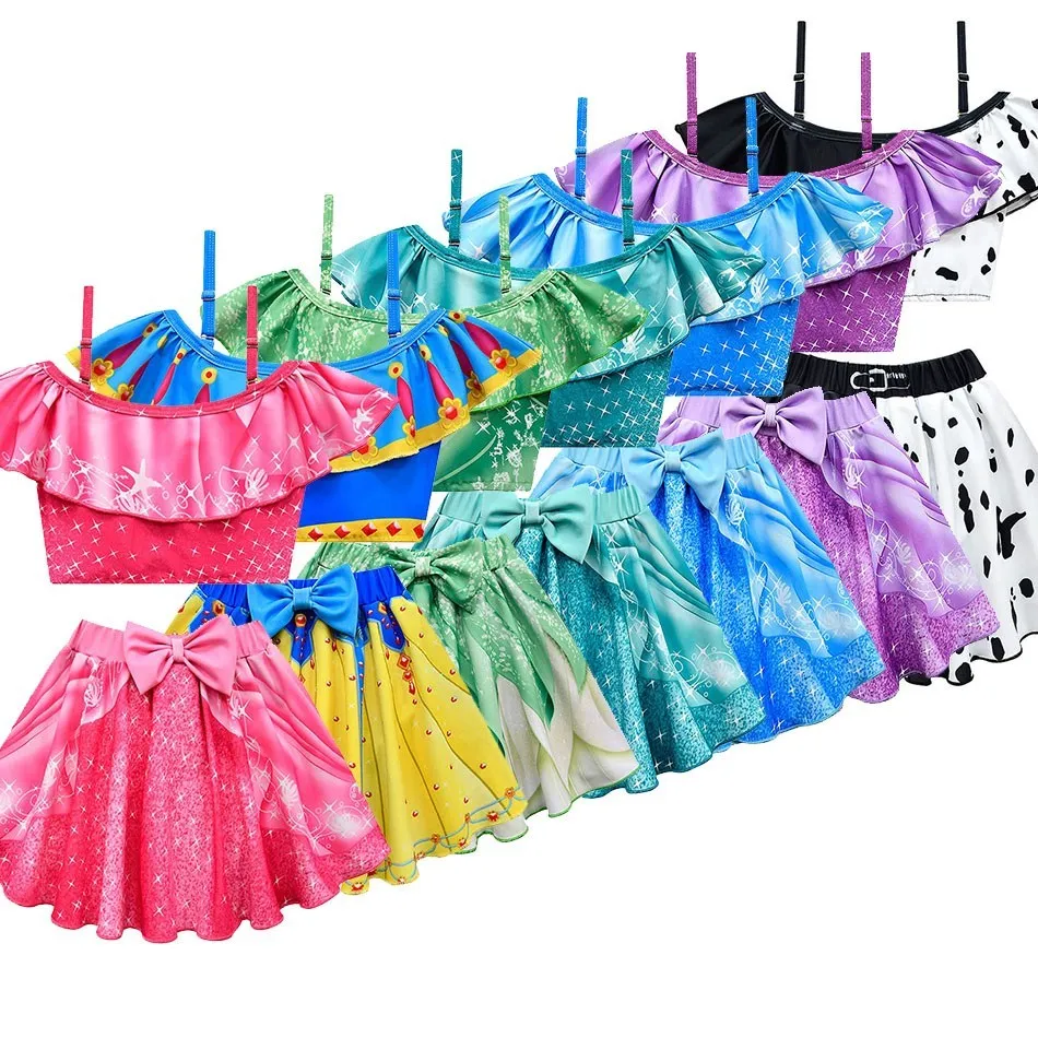 Girl Summer Swimsuit Beach Clothing Set Children Aurora Snow White Cinderella Rapunzel Ariel Unicorn Dress Kids Princess Costume