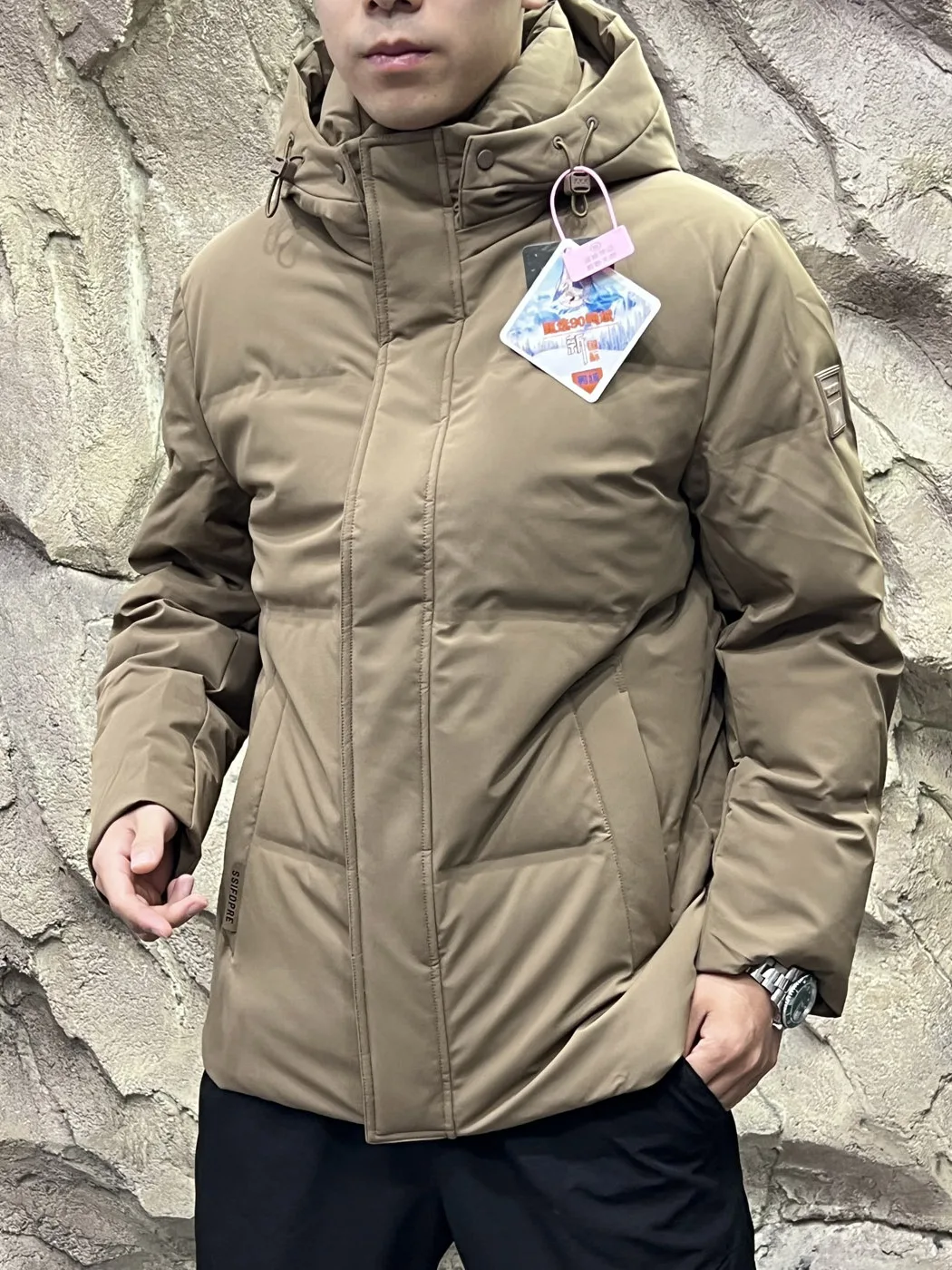 Winter Men's down Jacket 90 Duck down Filling Warmth Insulation Three-Proof Technology Regular Fit Nylon Polyester Blend
