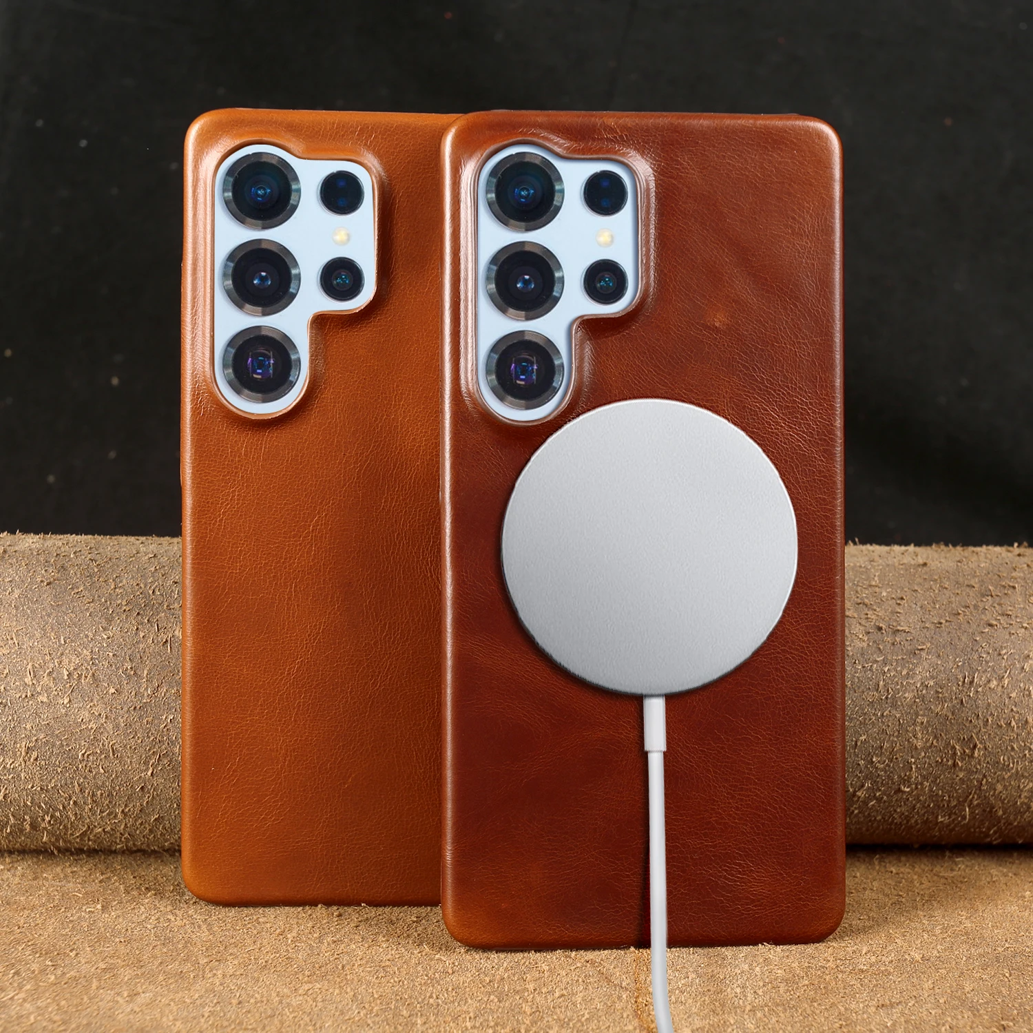 

Для Samsung Galaxy S25 Ultra Чехол Magsafe Кожаные чехлы для телефонов Galaxy S24 S24Plus S23 S22 S21 Магнитная беспроводная задняя крышка Capa