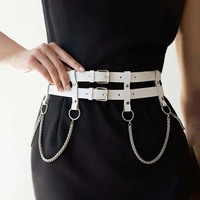 Women Trend Punk Belt Belt With Chain Decoration Fashion Leather Waist Belt Female Street Style Gothic Clothing Accessories