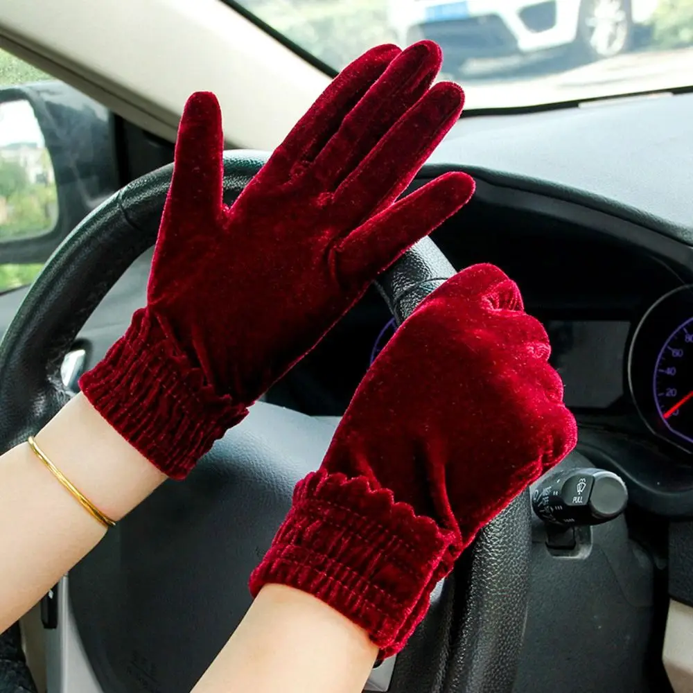 Riding Driving Gloves Autumn Winter Outdoor Sport Furry Warm Mitts Women Gloves Full Finger Mittens Thick Plush