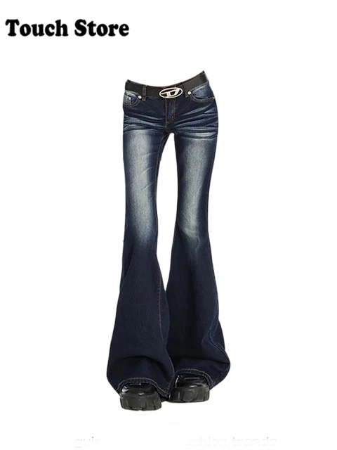 Kobiety Gyaru Japanese Harajuku Y2K Vintage Korean Fashion Flare Jeans Low Rise Denim Trumpet Pants Bell-Bottom Trousers Kpop New