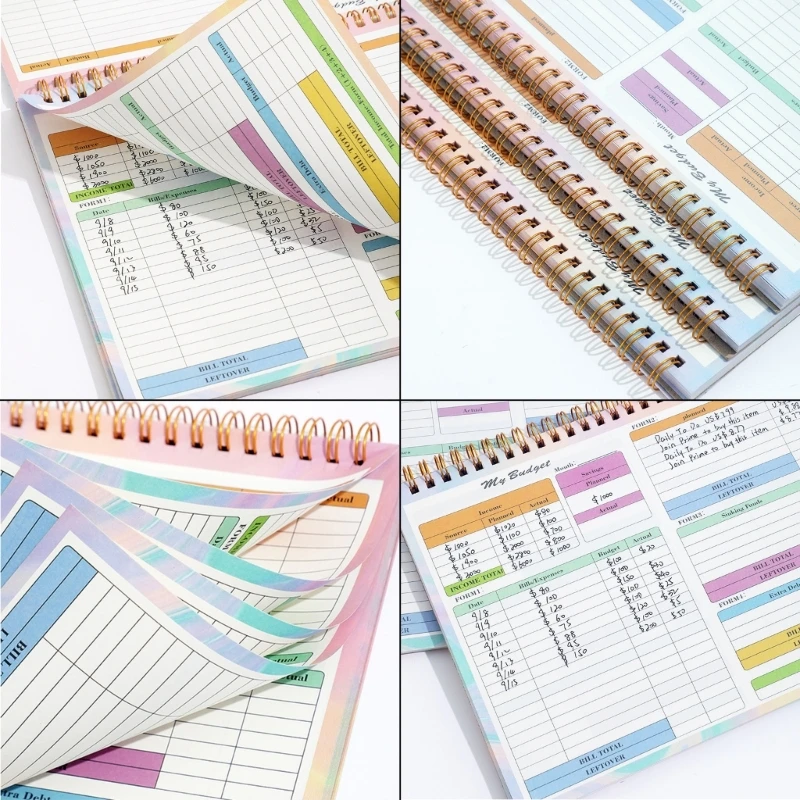 Monthly Budget Planner Waterproof Transparent PP Cover 50 Sheets Double-sided Writable for Money Saving, Journaling