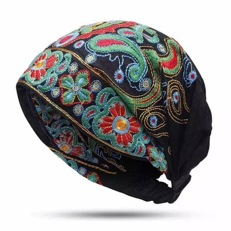 3 Color Vintage Embroidered Floral Hollow Out Hat Vintage Embroidery Flowers Travel Bandanas Print Hat