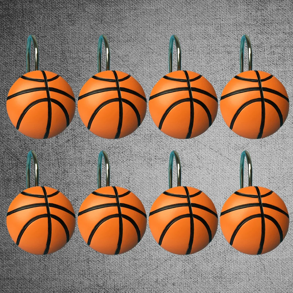 

12Pcs Basketball Resin Curtain Hooks Metal Shower Drapery Rings Anti-Rust for Bathroom Window and Living Room Curtain Hooks
