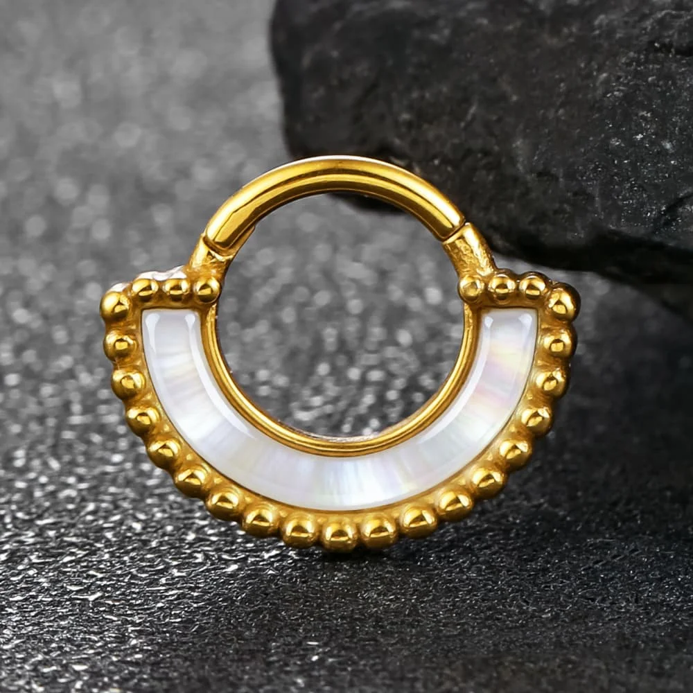 Casvort 1 Stück Edelstahl Nasenring 16G 8mm Klappbarer Segment-Clicker Hoop mit Perlenrand Septum Piercing Körperschmuck – Detail 4