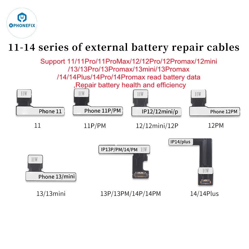 PHONEFIX-Cable flexible de batería, dispositivo de reparación de eficiencia de batería, configuración sin salud y arranque libre para iPhone 11 13mini 14PM, lectura de datos de batería