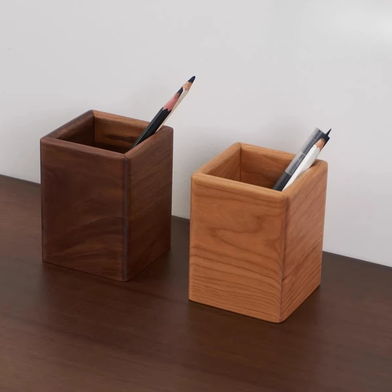 

Vintage Black Walnut Wood Pen Holder, Office Desk Organizer, Creative Stationery Storage Cup, Perfect Gift for Friends