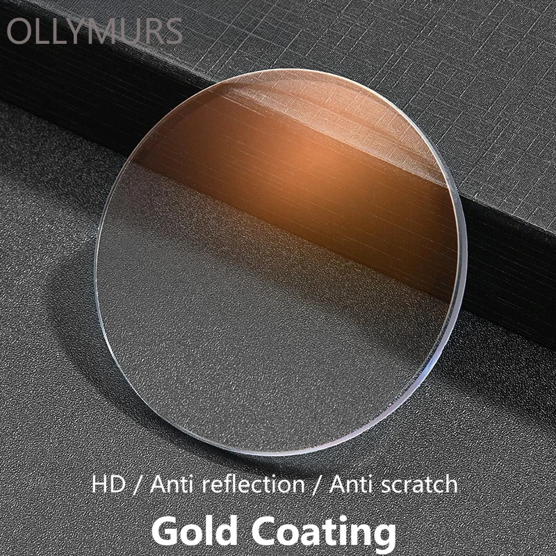 OLLYMURS 1.56/1.61/1.67 HD Anti-scratch Anti-reflective Transparent Gold Coating Myopia Hyperopia Optical Prescription Lenses