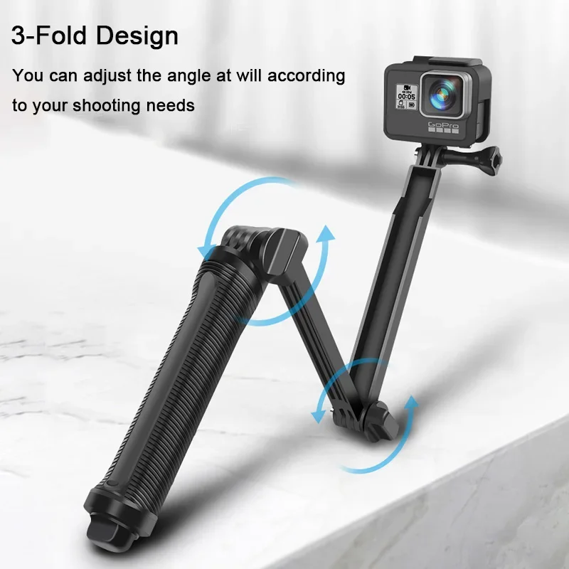 Palo de Selfie plegable de 3 vías para Gopro Hero, 12, 11, 10, 9, 8, 7, 5, 6, 4, 3, 2, SJCAM Yi, 4K accesorio para trípode c