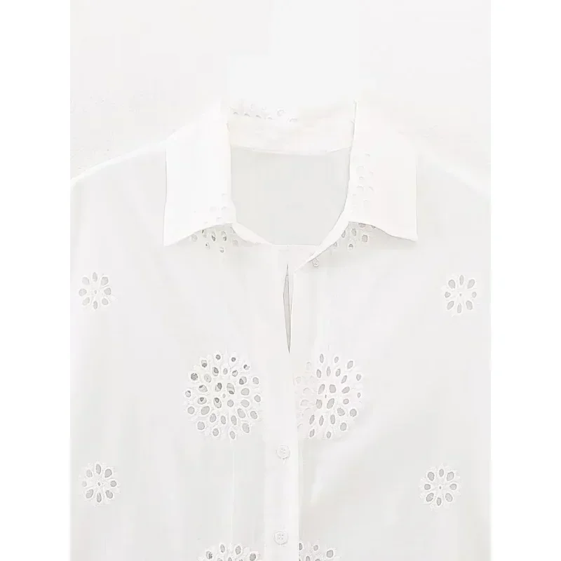 

Cotton Elegant and Youth Woman Blouses Casual Vintage Office Lady Long Sleeve Embroidery Y2k New In Fashion Female Tops