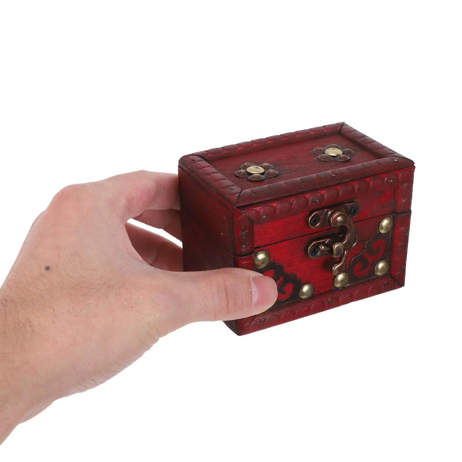 

Vintage Wooden Treasure Chest Jewelry Box for Women Retro Decorative Storage Case Organizer Trinket Keepsake Small Home