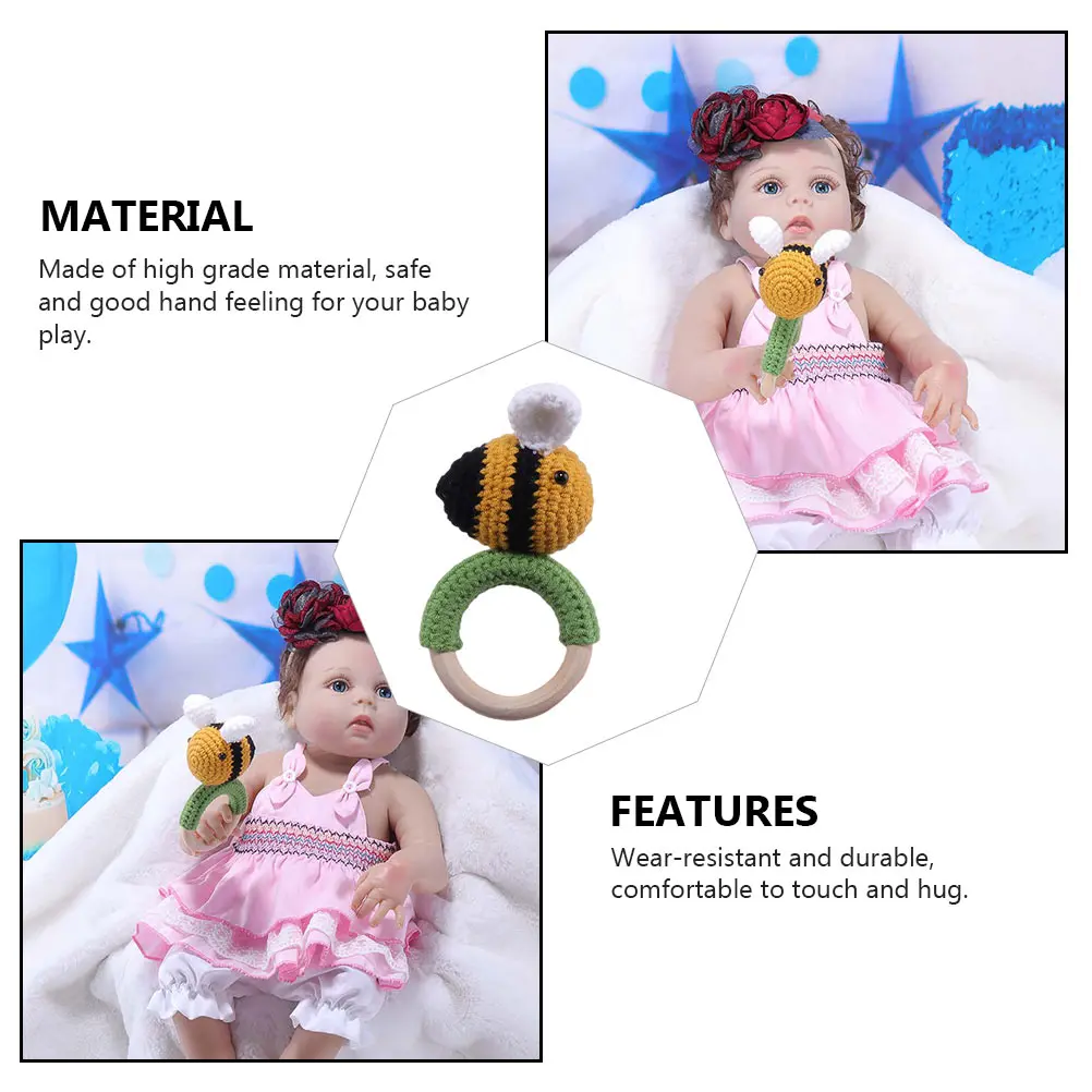 1pc Bee Modeling Hand Rattle Baby Knitted Molar Soft Cuddly Infant Wear Resistant Bite Comfortable