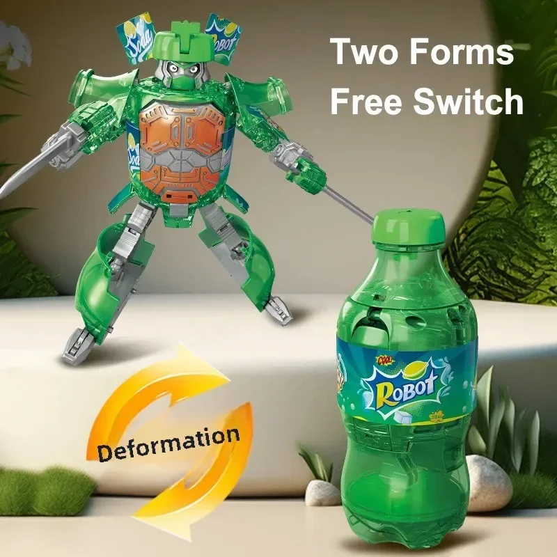 Cartoon Deformation Robot Simulated bottled soda Deformed Robot Action Figures Mecha Warrior Creative Model Toy Educational Toy