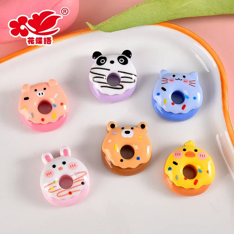 5pcs New cartoon animal donut food resin flatback cabochons diy crafts materials jewelry making charms