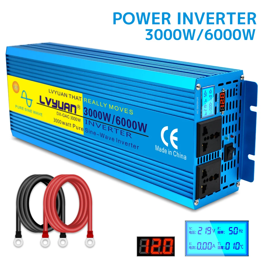 Inverter a onda sinusoidale pura 4000W/5000W/6000W DC 12V/24V a AC 220V 230V convertitore di tensione LCD e Display a LED doppia presa universale