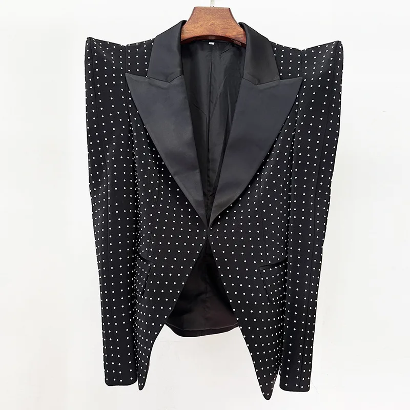 2025 Early Spring New Personalized Shrugged Dot Slimming Suit Jacket Heavy Duty Pearl Nail Bead Half Skirt