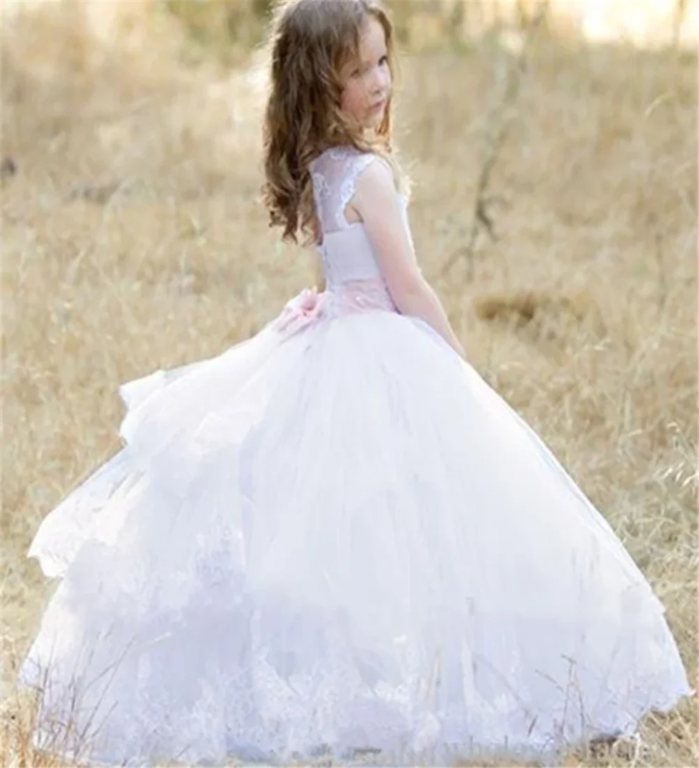 Vestidos da menina de flor para o concurso de casamento bonito rendas princesa formal para pequena noiva sagrada vestidos de primeira comunhão